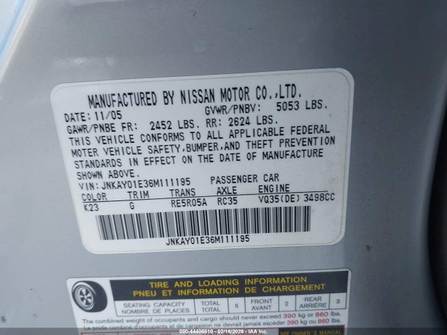 Продажа на аукционе авто 2006 Infiniti M35 Sport, vin: JNKAY01E36M111195, номер лота: 44406810