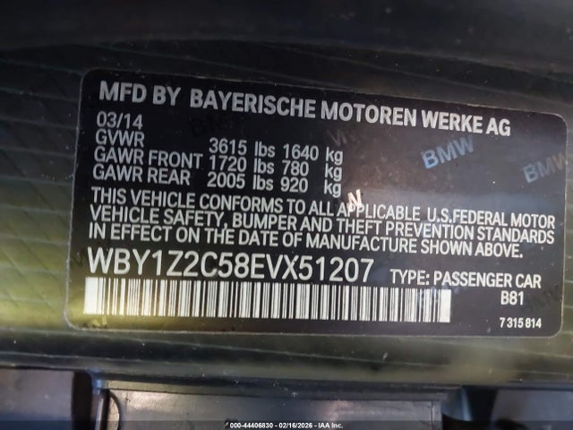 Продаж на аукціоні авто 2014 Bmw I3, vin: WBY1Z2C58EVX51207, номер лоту: 44406830
