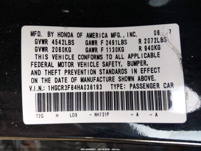 1HGCR3F84HA038193 Honda Accord Ex-l V6