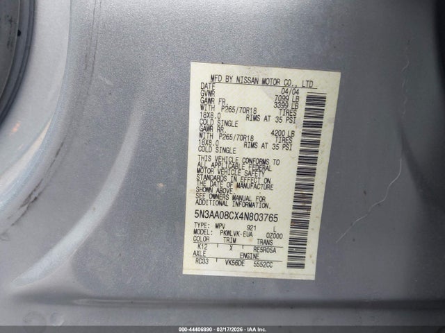 Продажа на аукционе авто 2004 Infiniti Qx56, vin: 5N3AA08CX4N803765, номер лота: 44406890