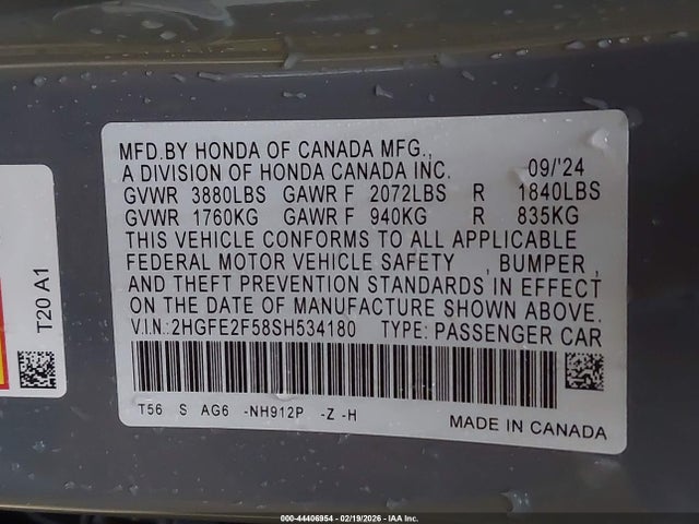 Honda Civic Sport 2025 2HGFE2F58SH534180 Image 9