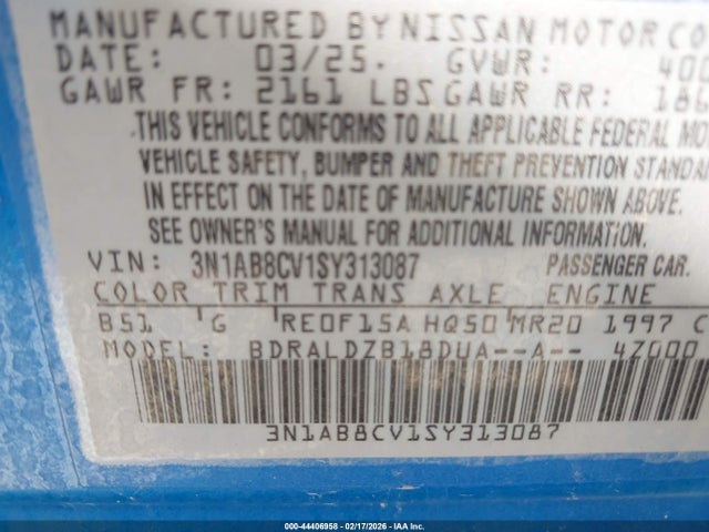3N1AB8CV1SY313087 Nissan SENTRA SV