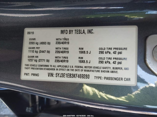 2019 TESLA MODEL 3 5YJ3E1EB3KF469280 Photo 8