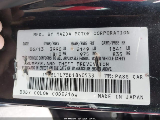 Aukcja sprzedaży 2013 Mazda Mazda3 I Touring, vin: JM1BL1L75D1840533, numer aukcji: 44407010