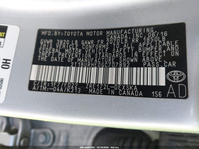 2T1BURHE0GC707892 Toyota Corolla S Plus