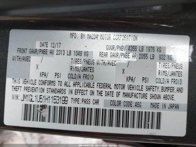 Продаж на аукціоні авто 2017 Mazda Mazda6 Sport, vin: JM1GL1U51H1153199, номер лоту: 44407129