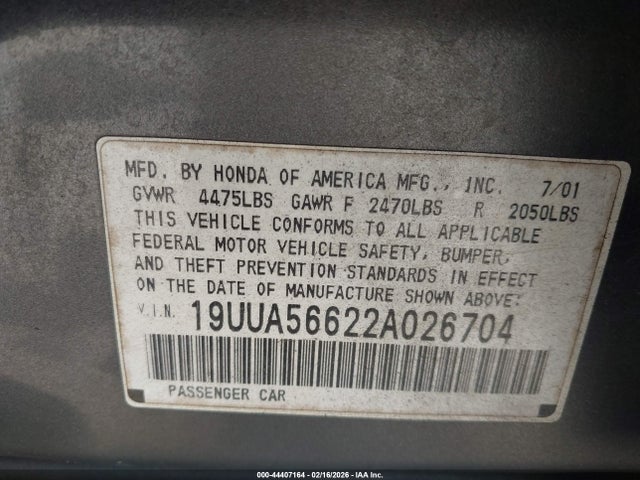 44407164 :رقم المزاد ، 19UUA56622A026704 vin ، 2002 Acura Tl 3.2 مزاد بيع