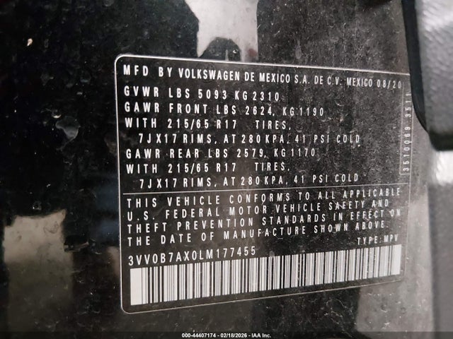 2020 VOLKSWAGEN TIGUAN 3VV0B7AX0LM177455 Photo 8