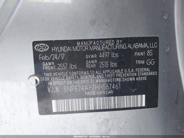 5NPE24AF7HH567461 Hyundai Sonata