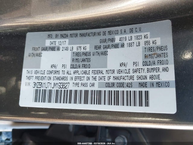 Aukcja sprzedaży 2018 Mazda Mazda3 Sport, vin: 3MZBN1U71JM193827, numer aukcji: 44407266