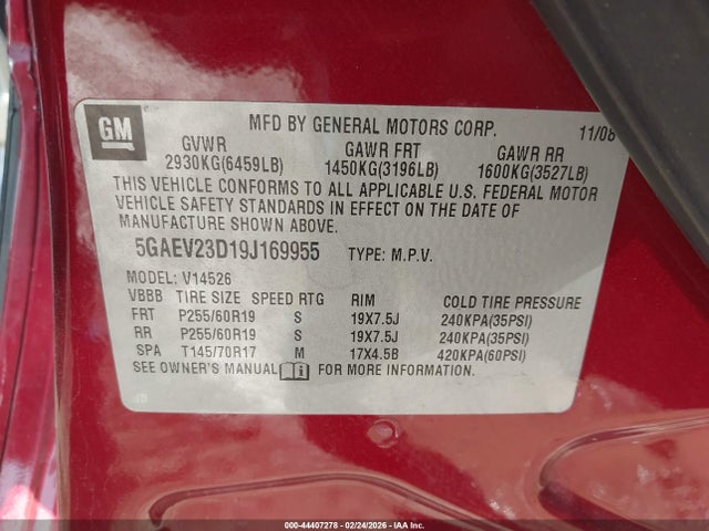 Aukcja sprzedaży 2009 Buick Enclave Cxl, vin: 5GAEV23D19J169955, numer aukcji: 44407278