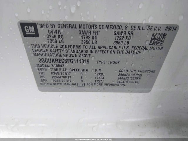 3GCUKREC6FG111319 Chevrolet Silverado 1500 1lt