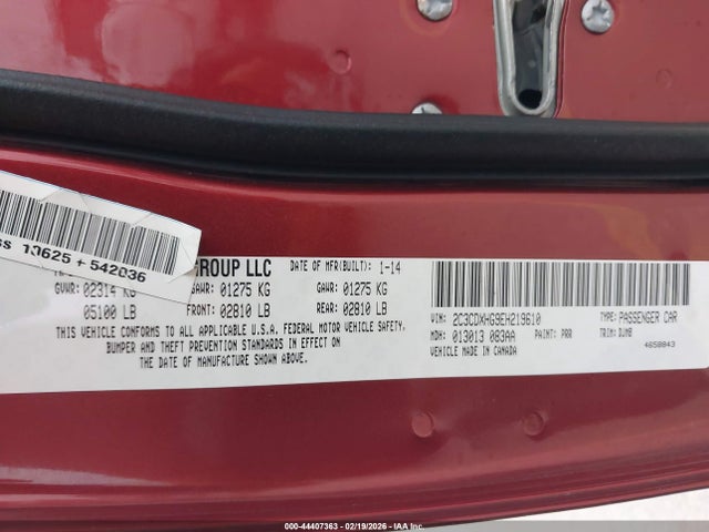 2C3CDXHG9EH219610 Dodge Charger Sxt 100th Anniversary