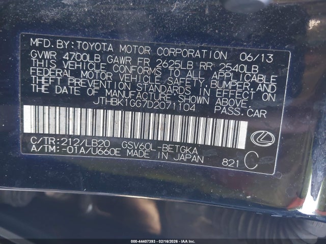 Продаж на аукціоні авто 2013 Lexus Es 350, vin: JTHBK1GG7D2071104, номер лоту: 44407393