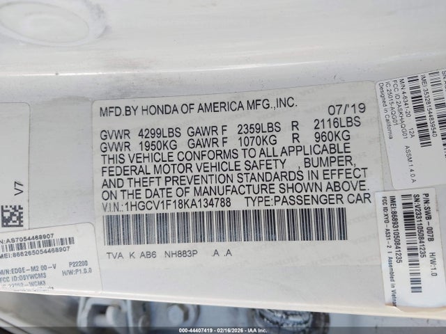 1HGCV1F18KA134788 Honda ACCORD LX