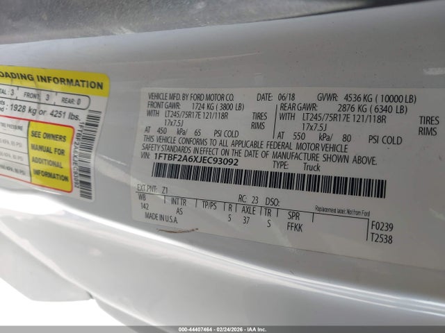 Ford F-250 Xl 2018 1FTBF2A6XJEC93092 Image 9