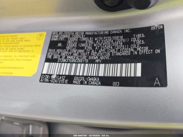 44407487 :رقم المزاد ، 2T2GK31U99C066119 vin ، 2009 Lexus Rx 350 مزاد بيع