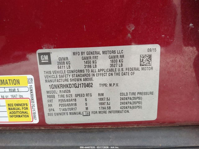 1GNKRHKD7GJ170462 Chevrolet Traverse 2lt
