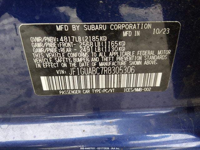 Продаж на аукціоні авто 2024 Subaru Impreza Base 5-door, vin: JF1GUABC7R8305306, номер лоту: 44407531