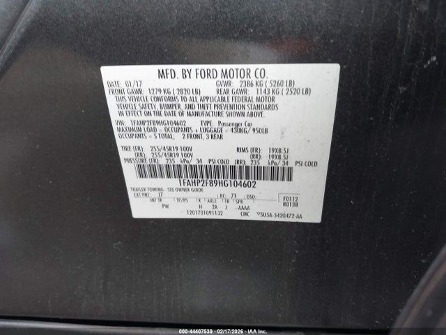 1FAHP2F89HG104602 Ford Taurus Limited