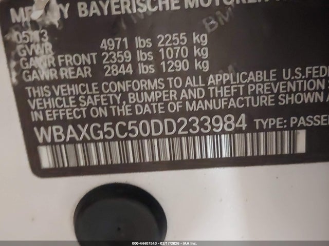 2013 Bmw 528i მანქანა იყიდება აუქციონზე, vin: WBAXG5C50DD233984, აუქციონის ნომერი: 44407540