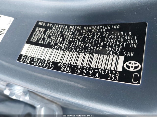Продажа на аукционе авто 2020 Toyota Corolla Le, vin: 5YFEPRAE2LP043622, номер лота: 44407551