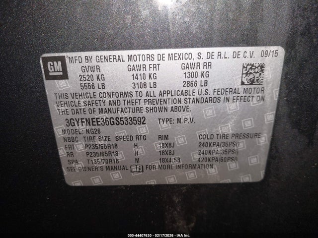 2016 CADILLAC SRX 3GYFNEE36GS533592 Photo 8