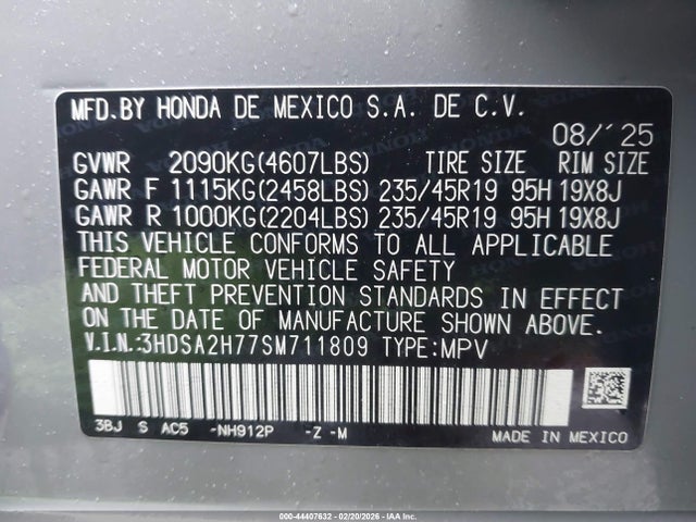 44407632 :رقم المزاد ، 3HDSA2H77SM711809 vin ، 2025 Acura Adx A-spec With Advance مزاد بيع