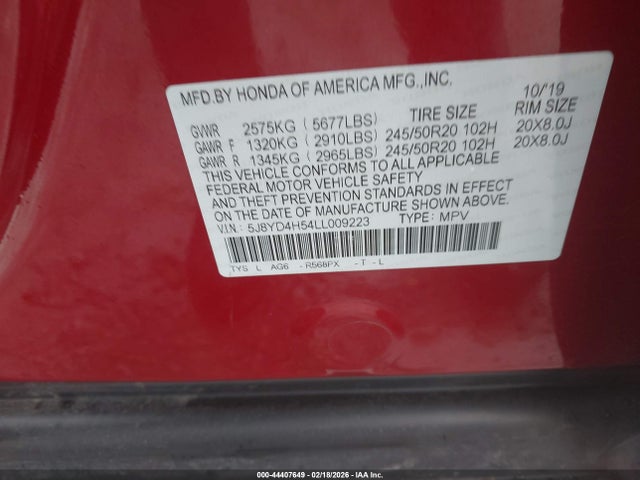 Aukcja sprzedaży 2020 Acura Mdx Technology Package, vin: 5J8YD4H54LL009223, numer aukcji: 44407649