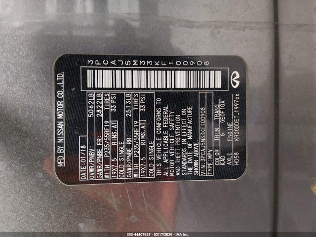 Продаж на аукціоні авто 2019 Infiniti Qx50 Essential, vin: 3PCAJ5M33KF100908, номер лоту: 44407657