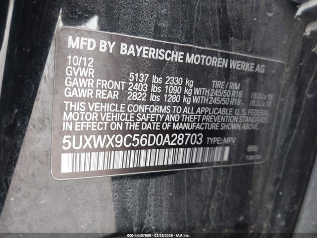 44407659 :رقم المزاد ، 5UXWX9C56D0A28703 vin ، 2013 Bmw X3 Xdrive28i مزاد بيع