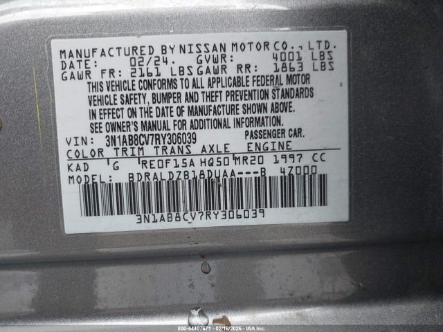 44407671 :رقم المزاد ، 3N1AB8CV7RY306039 vin ، 2024 Nissan Sentra Sv Xtronic Cvt مزاد بيع