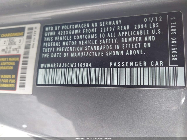 Aukcja sprzedaży 2012 Volkswagen Golf 2.5l 2-door, vin: WVWAB7AJ6CW216984, numer aukcji: 44407715