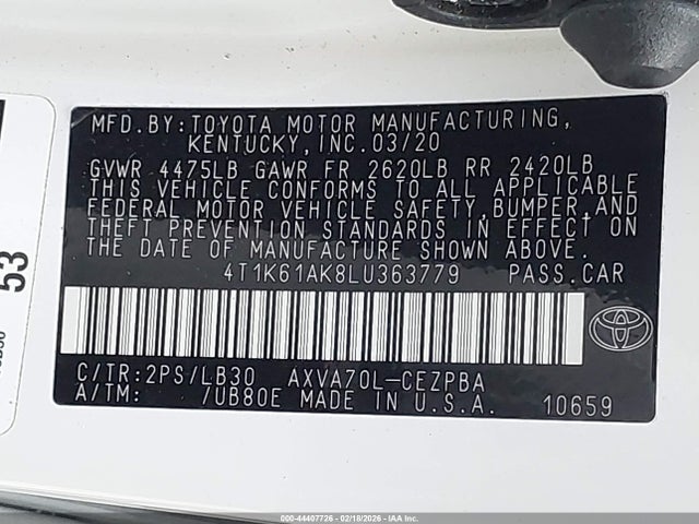 4T1K61AK8LU363779 Toyota CAMRY XSE
