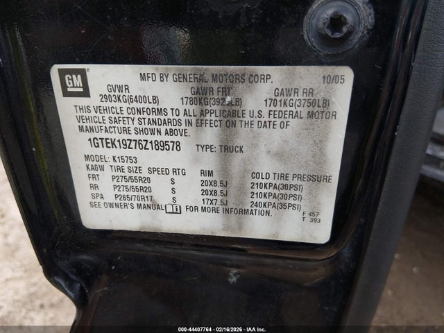 Aukcja sprzedaży 2006 Gmc Sierra 1500 Sle2, vin: 1GTEK19Z76Z189578, numer aukcji: 44407764