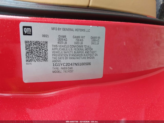 1G1YC2D47N5100506 Chevrolet Corvette Stingray Rwd 3lt