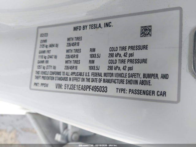 Aukcja sprzedaży 2023 Tesla Model 3 Rear-wheel Drive, vin: 5YJ3E1EA8PF495033, numer aukcji: 44407788