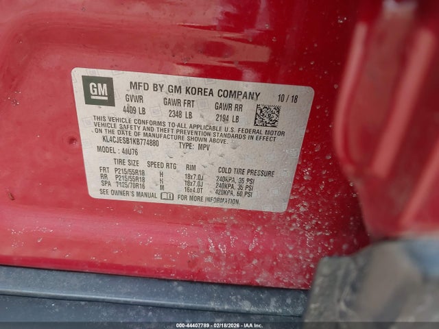 44407789 :رقم المزاد ، KL4CJESB1KB774880 vin ، 2019 Buick Encore Awd Preferred مزاد بيع