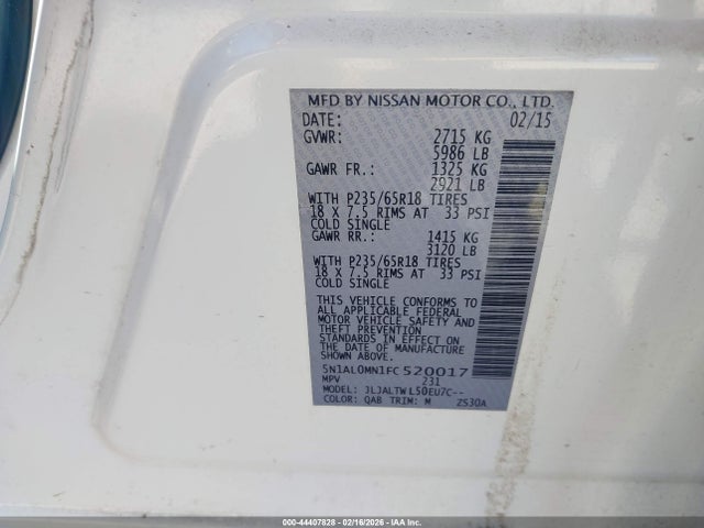 Aukcja sprzedaży 2015 Infiniti Qx60, vin: 5N1AL0MN1FC520017, numer aukcji: 44407828
