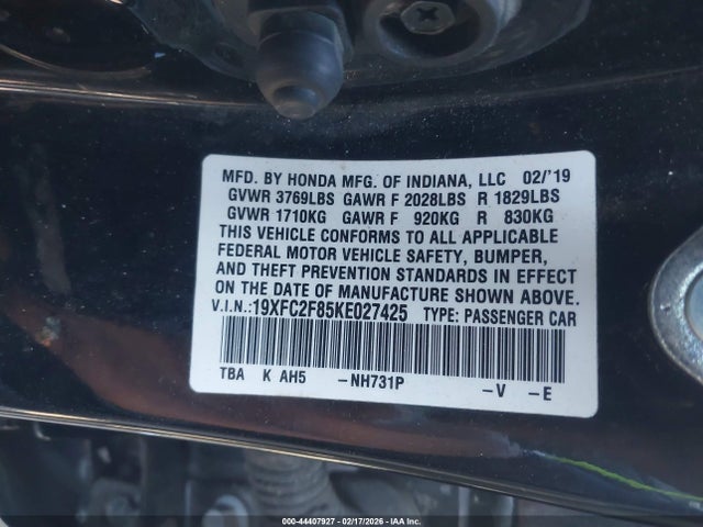Honda Civic Sport 2019 19XFC2F85KE027425 Image 9