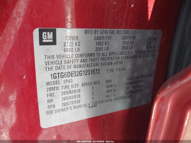 Aukcja sprzedaży 2016 Gmc Canyon Slt, vin: 1GTG6DE32G1231672, numer aukcji: 44407948
