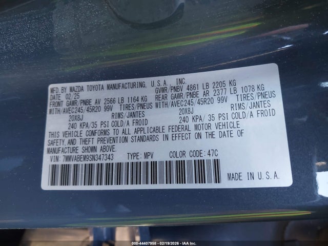 2025 Mazda Cx-50 2.5 S Premium Plus Package მანქანა იყიდება აუქციონზე, vin: 7MMVABEM9SN347343, აუქციონის ნომერი: 44407958
