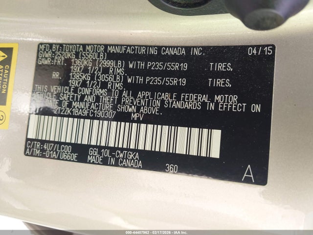Lexus RX 350 2015 2T2ZK1BA9FC190307 Image 9