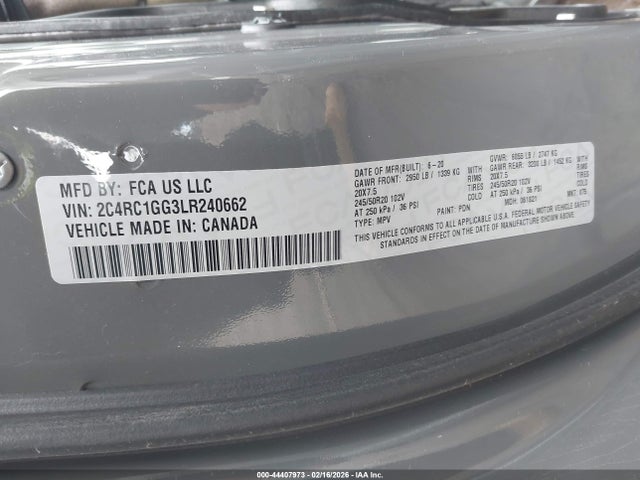 Продаж на аукціоні авто 2020 Chrysler Pacifica Limited, vin: 2C4RC1GG3LR240662, номер лоту: 44407973