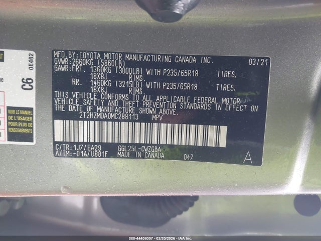 44408007 :رقم المزاد ، 2T2HZMDA0MC288113 vin ، 2021 Lexus Rx 350 مزاد بيع