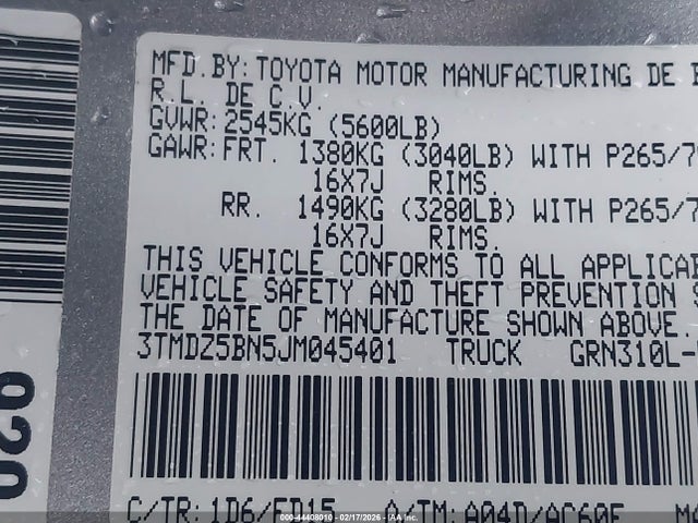 3TMDZ5BN5JM045401 Toyota Tacoma Trd Off Road