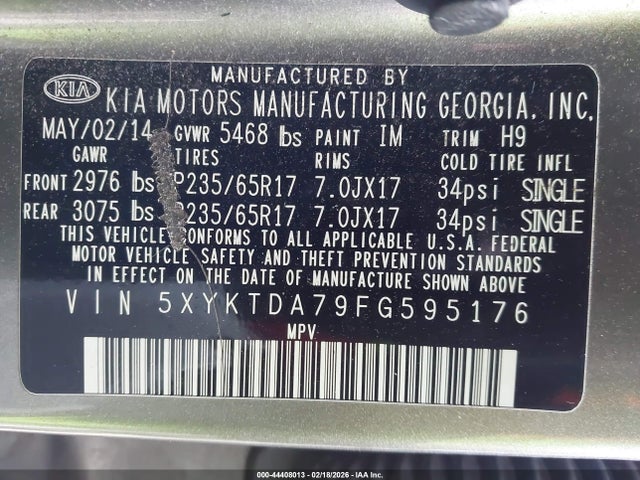 KIA Sorento Lx V6 2015 5XYKTDA79FG595176 Image 9
