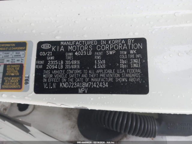 44408029 :رقم المزاد ، KNDJ23AU8M7142434 vin ، 2021 Kia Soul Lx مزاد بيع