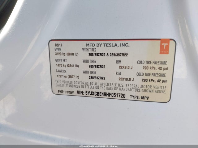 2017 TESLA MODEL X 5YJXCBE49HF051720 Photo 8