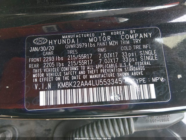 KM8K22AA4LU553345 Hyundai Kona Sel